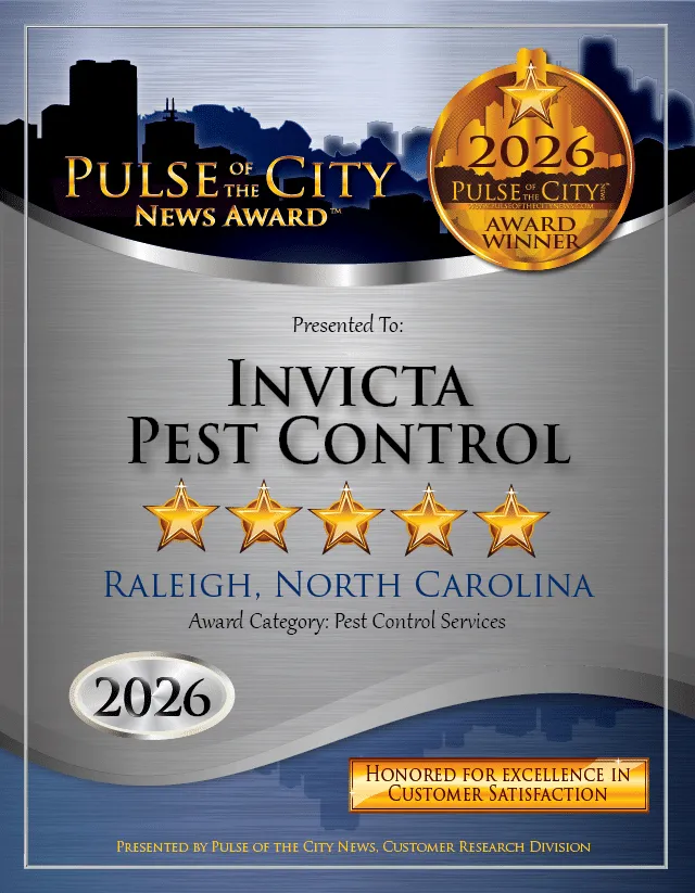 2026 Pulse of the City News Award certificate for Invicta Pest Control, Raleigh, North Carolina, Pest Control Services